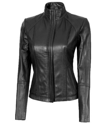 Acerra Womens Black Cafe Racer Leather Jacket