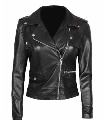 Women's Black Leather Moto Jacket