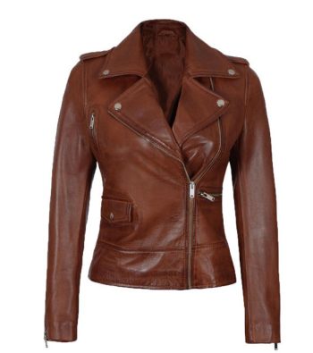 Women's Asymmetrical Leather Moto brown Jacket