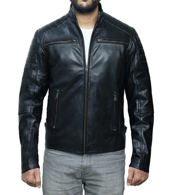 men black cafe racer leather jacket with padded