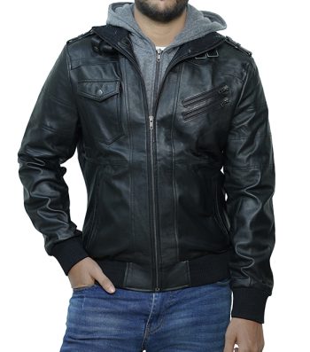 men black lambskin leather jacket front