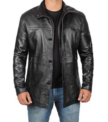 Men's Black Leather Car Coat