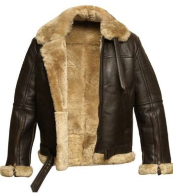 B3 Shearling Leather Bomber Jacket For Men